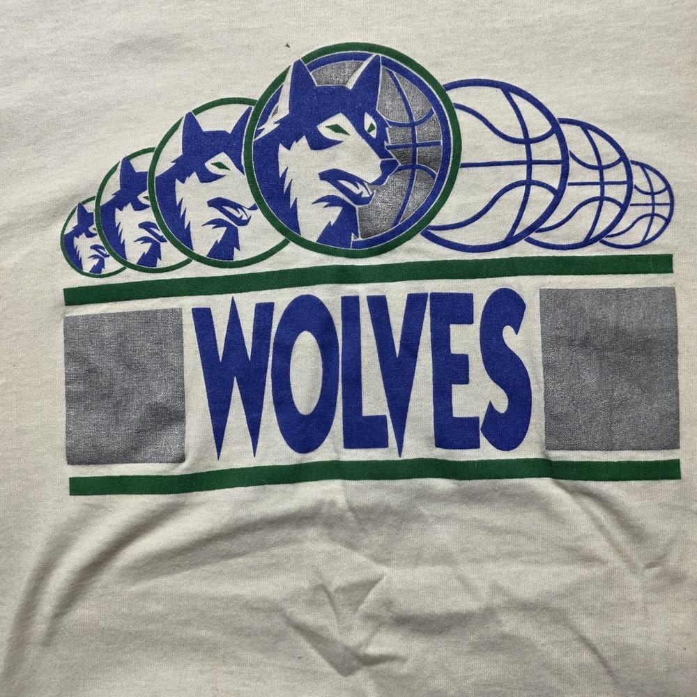VTG Minnesota‎ Timberwolves T-Shirt Men's XL White Single Stitch Screen Stars